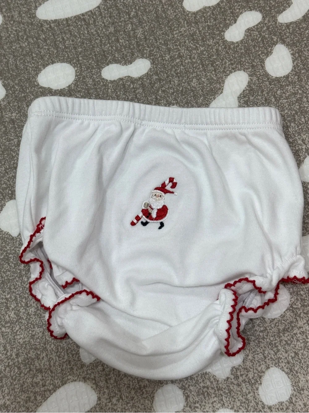Kissy Kissy embroidered bloomers diaper cover Christmas santa pima cotton ruffle